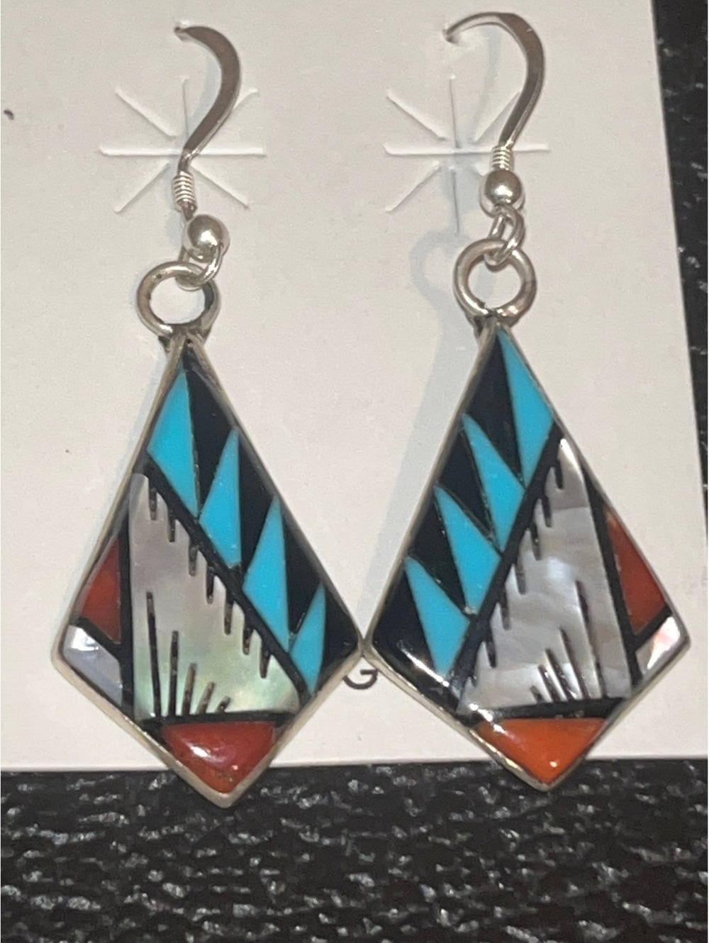 Zuni inlay handmade sterling silver flower turquoise earrings